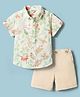 ToffyHouse Cotton Linen Woven Half Sleeves Floral Printed Party Shirt & Shorts Set with Bow & Suspender - White