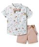 ToffyHouse Cotton Woven Half Sleeves Tropical Theme Printed Party Shirt & Shorts Set with Bow & Suspender - Tan