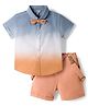 ToffyHouse Poplin Woven Half Sleeves Ombre Effect Party Shirt & Shorts With Bow & Suspender - Orange