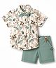 ToffyHouse Cotton Woven Half Sleeves Floral Print Shirt & Shorts Set with Bow & Suspender - Teal Blue & Multicolor