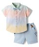 ToffyHouse Poplin Woven Half Sleeves Tie & Dye Shirt & Shorts Set with Bow & Suspender - Light Blue