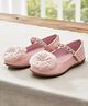 boyz n galz Pom Pom Applique Detailed Stones Embellished Velcro Closure Mary Jane Ballerinas - Pink