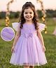 Kookie Kids Woven Frill Sleeves Solid Party Dress With Bow Applique - Lavender