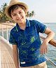 Pine Kids Cotton Knit Half Sleeves Polo T-Shirt with Beach Theme Print - Navy Blue