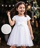 Kookie Kids Woven Half Sleeves Party Dress With Floral Embroidery & Bow Applique - White