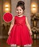 Kookie Kids Woven Sleeveless Party Dress With Sequin Detailing & Bow Applique - Red