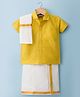 Dapper Dudes Half Sleeves Solid Shirt & Mundu With Angavastram - Mustard