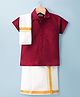 Dapper Dudes Half Sleeves Solid Shirt & Mundu With Angavastram - Maroon