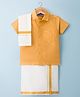Dapper Dudes Half Sleeves Solid Shirt & Mundu With Angavastram - Mango
