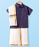 Dapper Dudes Half Sleeves Solid Shirt & Mundu With Angavastram - Blue