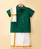 Dapper Dudes Half Sleeves Solid Shirt & Mundu With Angavastram - Green