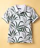 Pine Kids Cotton Knit Half Sleeves Polo T-Shirt with Leaf Print - White