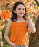 Arias Cotton Woven Sleeveless Hand Embroidered Beads Top - Orange