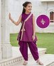 Pine Kids Woven Sleeveless Floral Foil Printed Kurti Salwar & Jacket - Purple