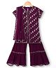 Pine Kids Woven Half Sleeves Embroidered Kurti Sharara Set With Dupatta - Violet