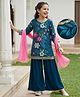Pine Kids Woven Full Sleeves Floral Printed Kurti & Palazzo Set With Dupatta - Teal Blue