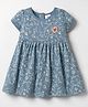 Ollypop Sinker Knit Half Sleeves Frock With Floral Print - Light Blue