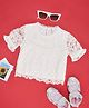 Pantaloons Junior Lace Knit Half Sleeves Embroidered Top - White