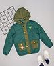 Pantaloons Junior Woven Full Sleeves Colour Blocked Explore Text Patch Detailed Hooded Jacket - Green