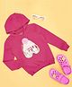 Pantaloons Junior Cotton Knit Full Sleeves Ski Cap & Glasses Printed Hoodie - Pink