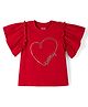 Babyhug 100% Cotton Knit Half Frill Sleeves Heart Printed Top - Red