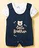 Ollypop Interlock Knit Half Sleeves Star Printed Tee & Romper With Bear Embroidery - Navy Blue