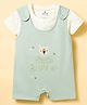 Ollypop Interlock Knit Half Sleeves Star Printed Tee & Romper With Bear Embroidery - Light Green