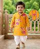 EARTHY TOUCH Cotton Woven Full Sleeves Kurta Dhoti Set With Floral Print - Yellow
