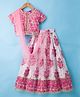 Pine Kids Cotton Woven Half Sleeves Choli Lehenga & Dupatta Set With Floral Print - White & Pink