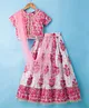 Pine Kids Cotton Woven Half Sleeves Choli Lehenga & Dupatta Set With Floral Print - White & Pink