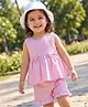 Babyhug Cotton Woven Sleeveless Checkered Co-ords Top & Shorts Set with Bow Applique - Pink