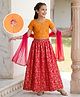 Pine Kids Woven Half Sleeves Floral Embroidered Sequinned & Foil Printed Choli & Lehenga Set With Dupatta - Red