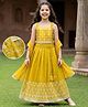 Pine Kids Woven Sleeveless Lehenga Choli Set With Floral Print & Dupatta - Mustard
