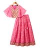 Pine Kids Woven Half Sleeves Floral Embroidered Choli & Lehenga Set - Pink