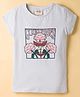Lazy Bones Sinker Knit Half Sleeves Tops with Floral Print - Light Grey