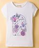Lazy Bones Sinker Knit Half Sleeves Tops with Floral Print - White
