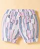 Olio Kids Cotton Knit Above Knee Length Striped Shorts With Bow Applique - Pink