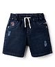 Olio Kids Knit Above Knee Length Denim Shorts With Distressed Pattern - Navy Blue