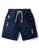 Olio Kids Knit Above Knee Length Denim Shorts With Distressed Pattern - Light Blue