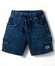Olio Kids Denim Knit Above Knee Length Shorts With Patch - Navy Blue
