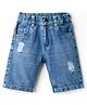 Olio Kids Knit Above Knee Length Denim Shorts With Distressed Pattern - Light Blue