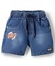 Olio Kids Knit Above Knee Length Denim Shorts with Text Print - Blue