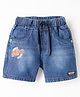Olio Kids Knit Above Knee Length Denim Shorts with Text Print - Light Blue