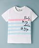 Olio Kids Sinker Knit Half Sleeves Striped T-Shirt with Text Print - Sky Blue