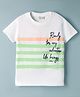 Olio Kids Sinker Knit Half Sleeves Striped T-Shirt with Text Print - Sea Green