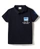 Olio Kids Sinker Knit Half Sleeves Text Printed Polo T-Shirt - Navy Blue