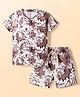Olio Kids Knitted Half Sleeves Printed Co- ords T-Shirt &  Shorts Set - Brown