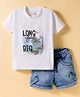 Olio Kids Knit Half Sleeves Printed T-Shirt & Shorts Set - Off White