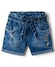 Olio Kids Knit Above Knee Length Denim Shorts with Text Print - Blue