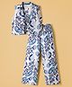 Pine Kids Viscose Woven Sleeveless Floral Printed Co-Ords  Indo Western Set - Blue & White